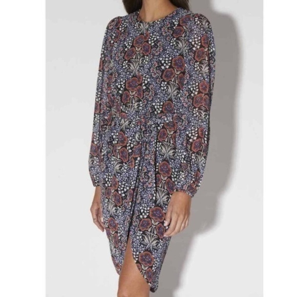 Walter Baker Melissa Navy Floral Print Long Sleeve Faux Wrap Dress Size M NWT